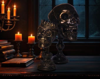 Bronze Skull Sculpture Set: Gothic Home Decor