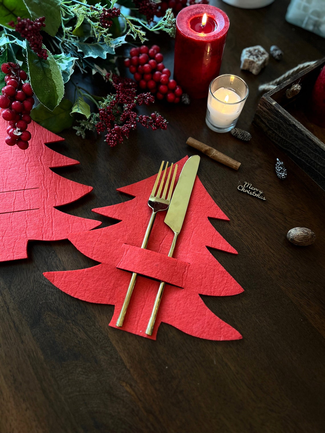 Christmas Felt Cutlery Holder, Pine Tree Cutlery Holder, Christmas