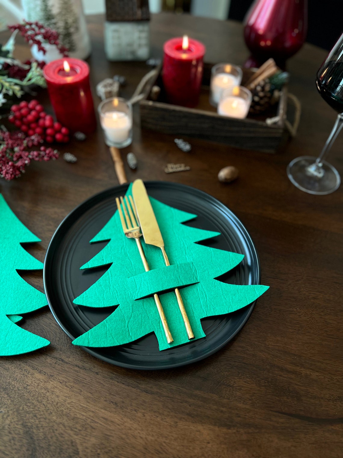 Christmas Felt Cutlery Holder, Pine Tree Cutlery Holder, Christmas