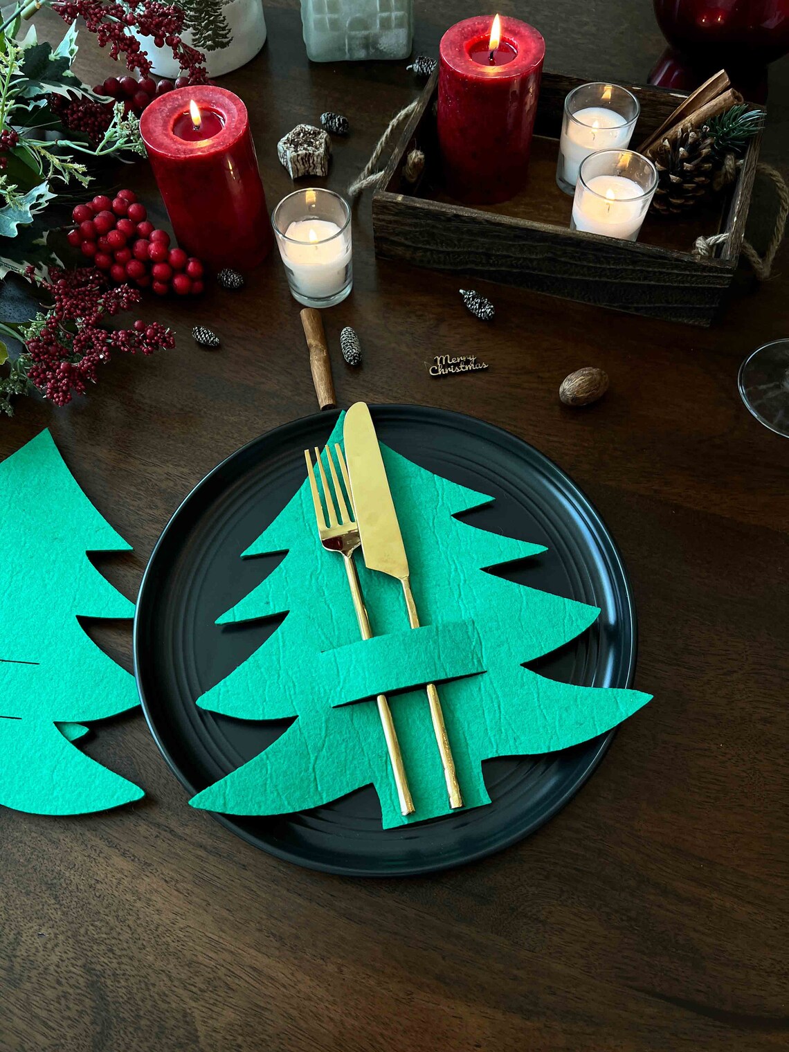 Christmas Felt Cutlery Holder, Pine Tree Cutlery Holder, Christmas