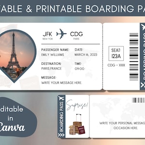 Editable Boarding Pass Template: Surprise Trip Ticket (Digital Download)