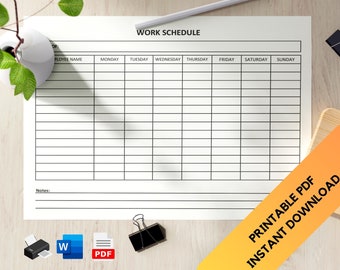 Employee Work Schedule Template: Weekly Time Sheet (Printable PDF)