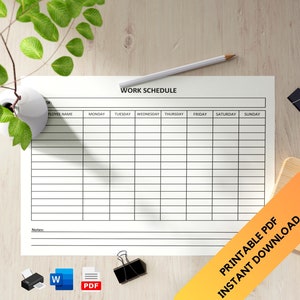Employee Work Schedule Template: Weekly Time Sheet (Printable PDF)