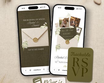 Old Money Save the Date Website, Olive Green Animated Digital Invite, Luxury Canva Evite