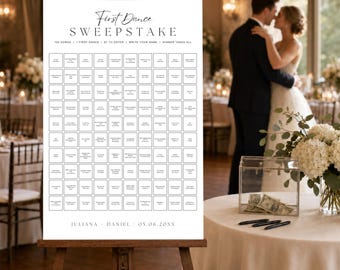 First Dance Song Sweepstake Sign, Editable Wedding Reception Game Canva Template