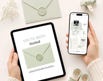 Baby Shower Adventure Awaits Sage Green Website Template, Travel Theme RSVP Evite (Digital Download)