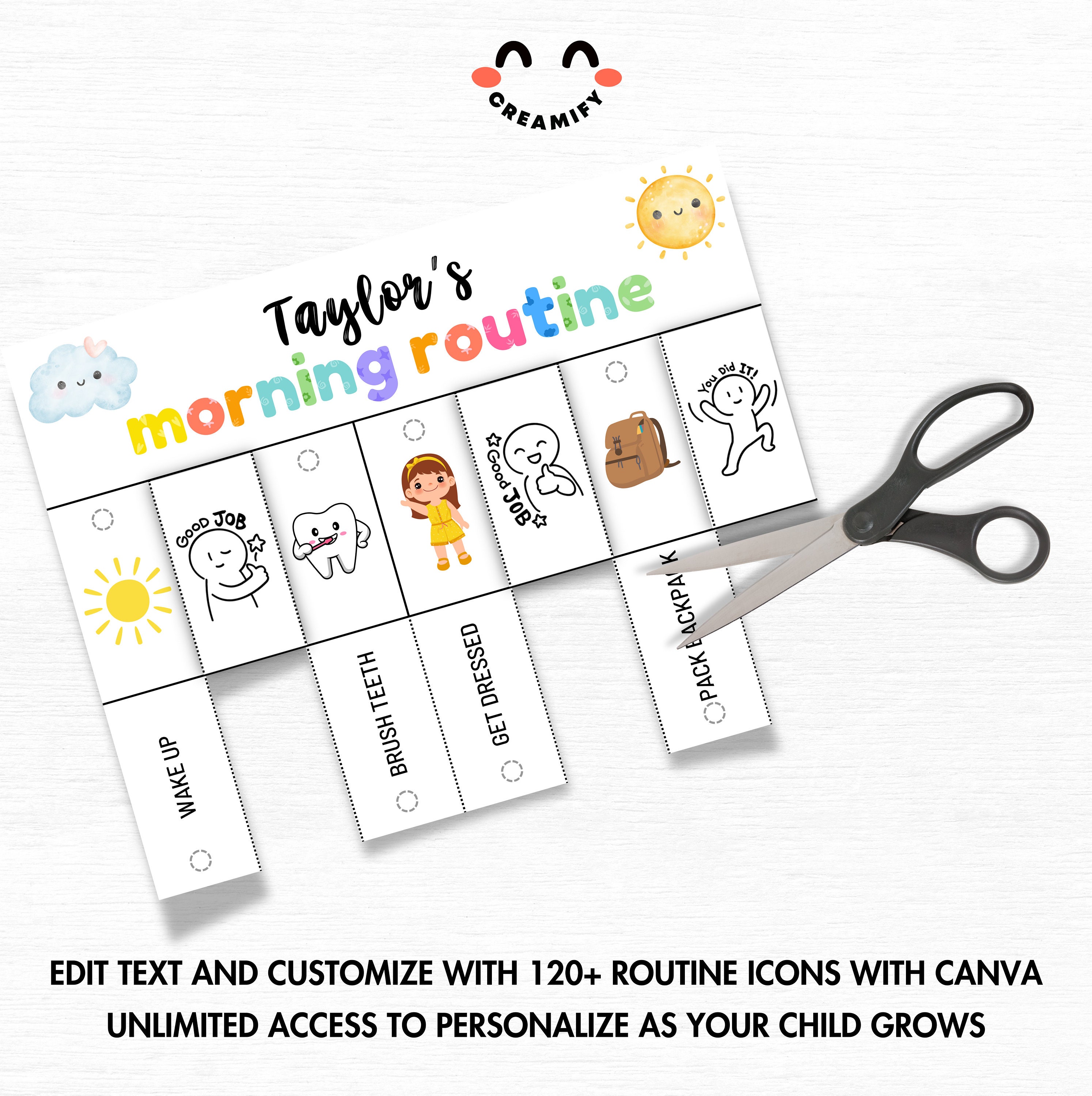 Editable Kids Daily Routine Chart Morning and Evening Routine Visual ...