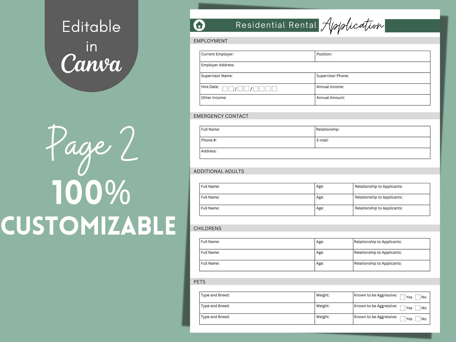 Editable Residential Rental Application Form Template • Printable PDF ...