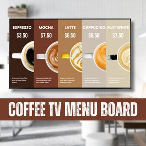 Plantilla de menú digital animado en 4K / Menú de TV editable para cafeterías, cafés, restaurantes, food trucks y autoservicios / Personalizable
