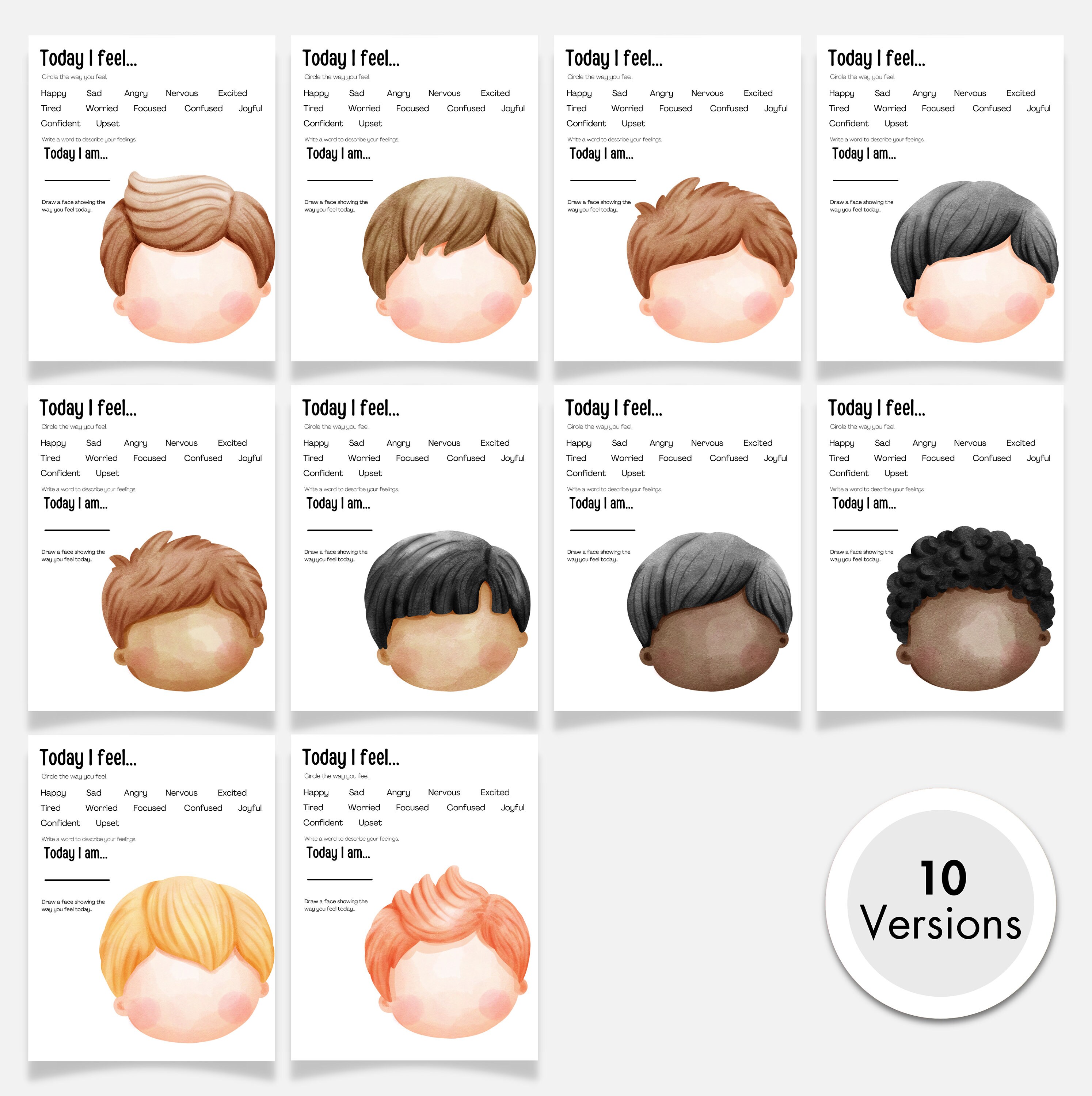 Printable Kids Emotions Activity Sheet: Today I Feel, Boys Edition (PDF ...