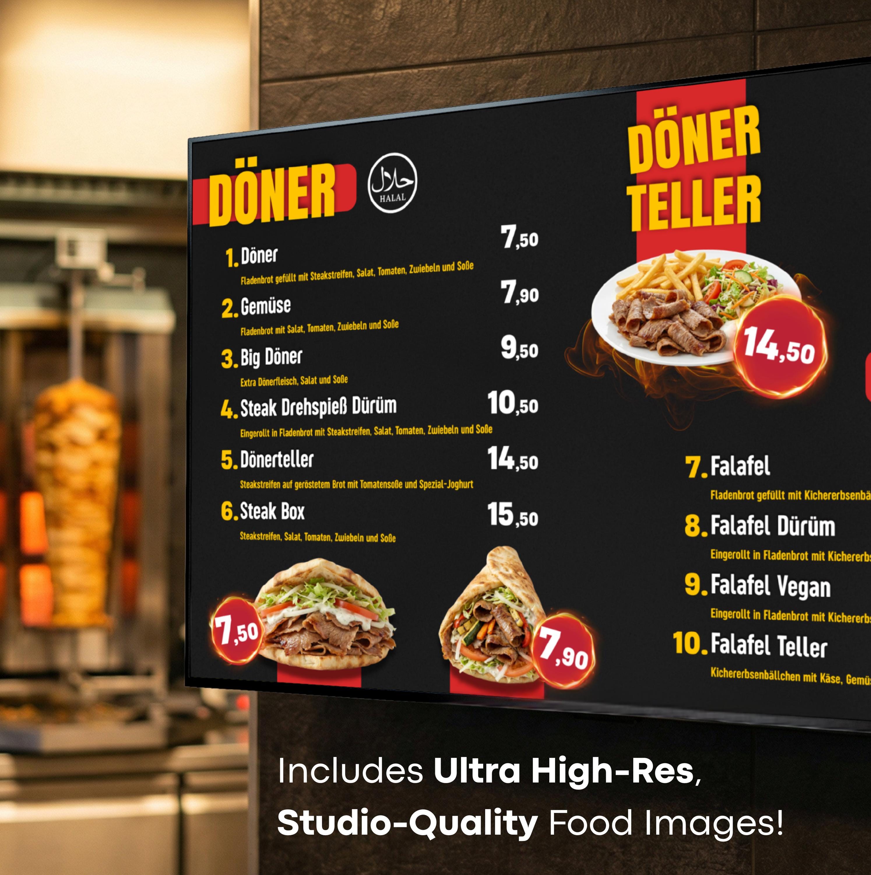 Digital Menu Board for Döner Kebab, Falafel, Lahmacun & Pide | 4K ...