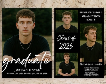 Modern 2025 Graduation Invitation: Photo Announcement Card (5x7 Template)