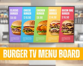 Animated Burger Restaurant TV Menu Board | 4K Canva Template (Digital Download)