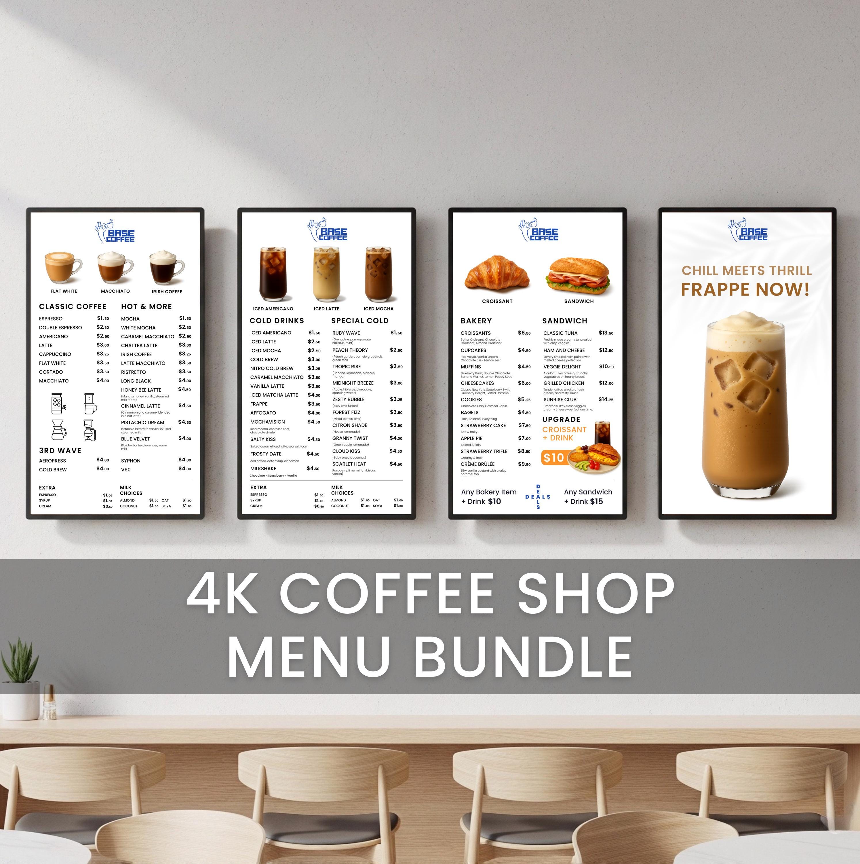 Multiple Menu Bars Layout Vertical Digital Menu Board Bundle | Coffee Shop TV Screen Template ...