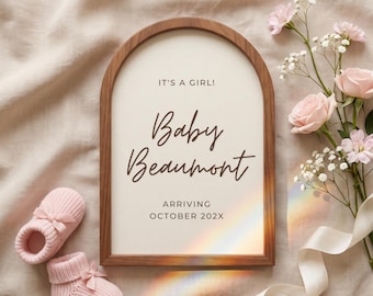 Baby Girl Pregnancy Announcement Canva Template, Minimalist Instagram Reveal, Pink Floral Social Media Post