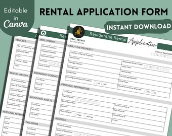 Editable Residential Rental Application Form Template • Printable PDF • Fillable Landlord Documents • Customizable in Canva