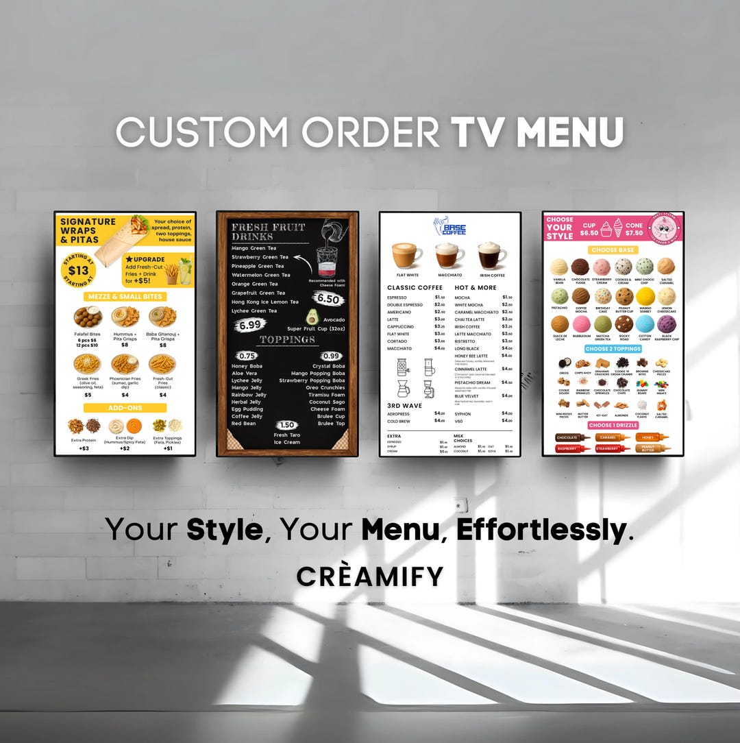 Custom TV Menu Board Design, Animated Digital Signage Screen for ...