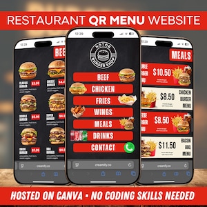 QR Code Restaurant Menu Website Template: Mobile-Friendly Canva Design