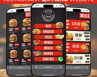 QR Code Restaurant Menu Website Template: Mobile-Friendly Canva Design