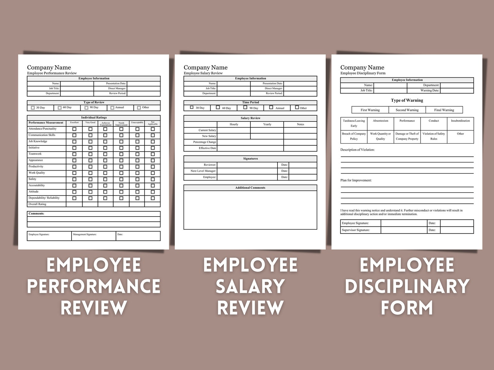 Employee Performance Review Template Bundle (printable PDF & MS Word ...