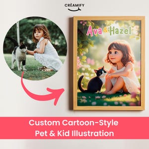 Retrato personalizado de mascota y niño - Arte digital personalizado - Ilustración de niño y mascota con estilo de dibujos animados - Regalo único para amantes de las mascotas