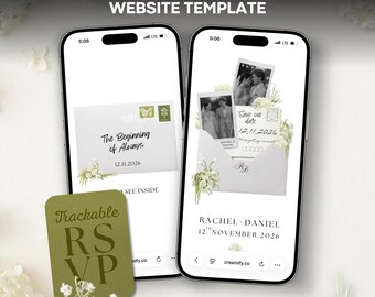 White Floral Save the Date Website, Elegant Animated Evite with RSVP, Canva Template