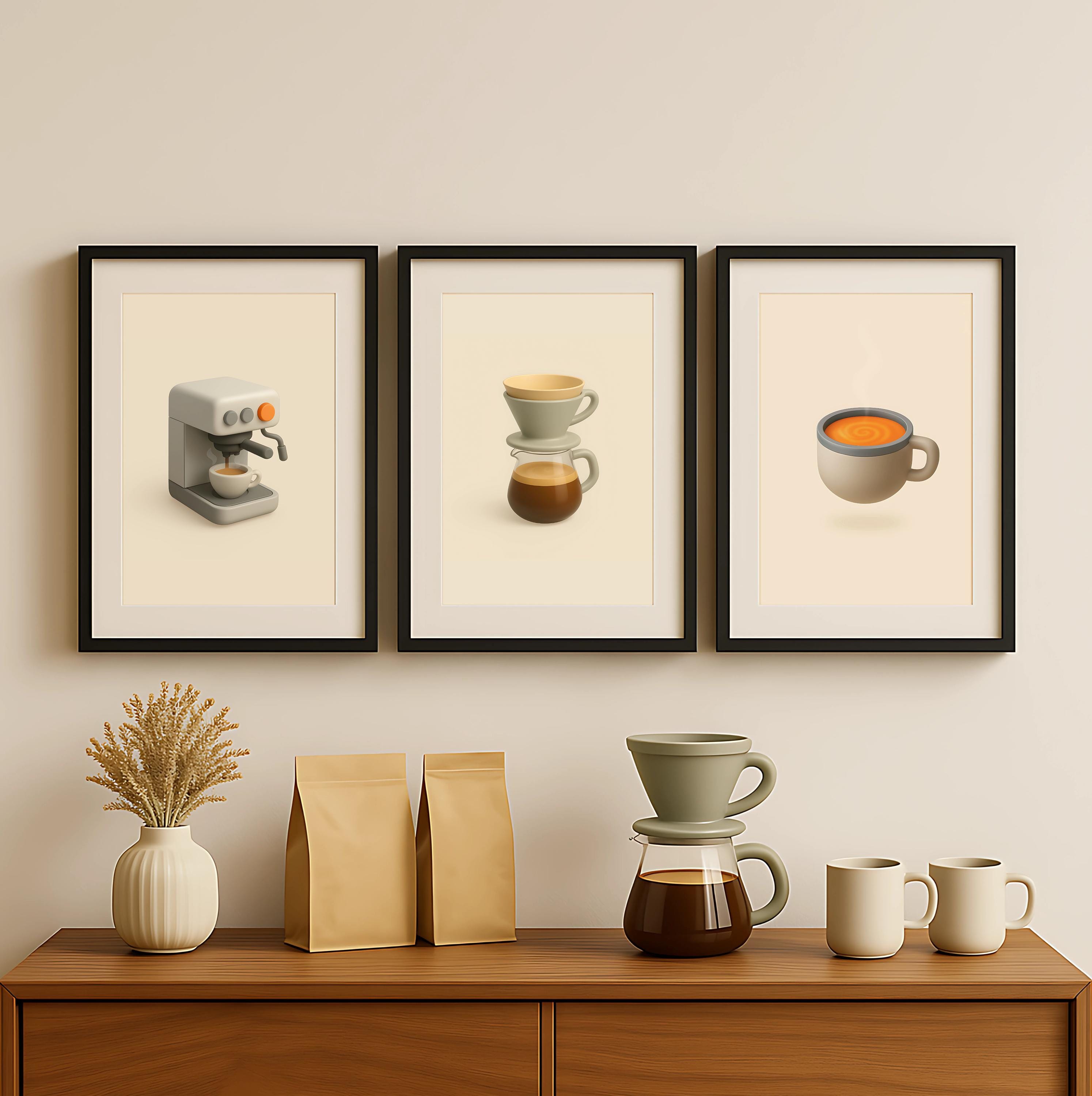 Espresso, Pour Over Coffee Cup Art Prints: Minimalist Cafe Decor