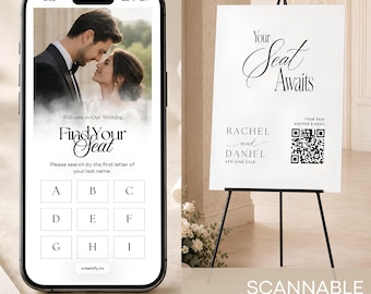 Digital Wedding Seating Chart Website | QR Code Welcome Sign Template | Mobile Find Your Seat