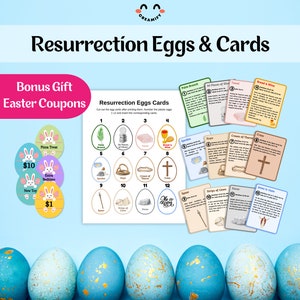 Huevos de resurrección / Huevo de historia de Pascua / Juegos bíblicos de Pascua / Tarjetas de historia de Pascua Pascua / Juego imprimible para niños / Actividad para niños