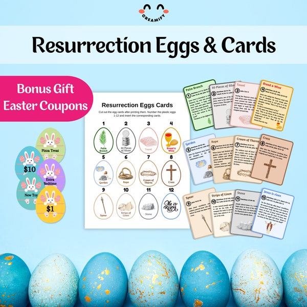 Resurrection Eggs | Easter Story Egg | Easter Bible Games | Easter Story Cards Easter | Printable Game For Kids | Kid Activity