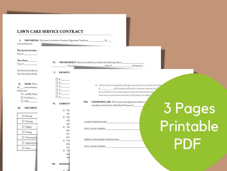 Editable Lawn Care Service Agreement • Care Service Contract • Instant Download • Agreement ...