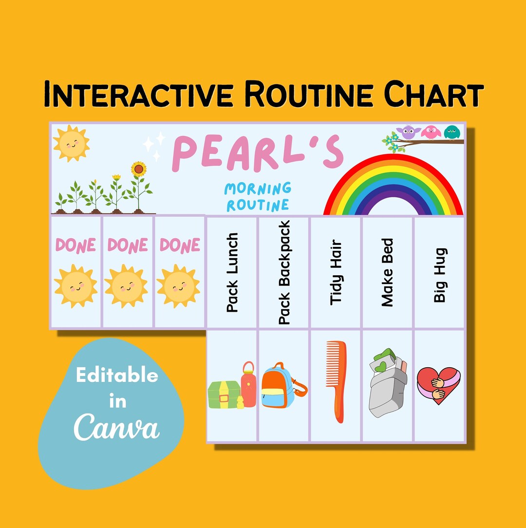 Kids & Toddlers Interactive Routine Chart • Printable Rainbow Themed ...