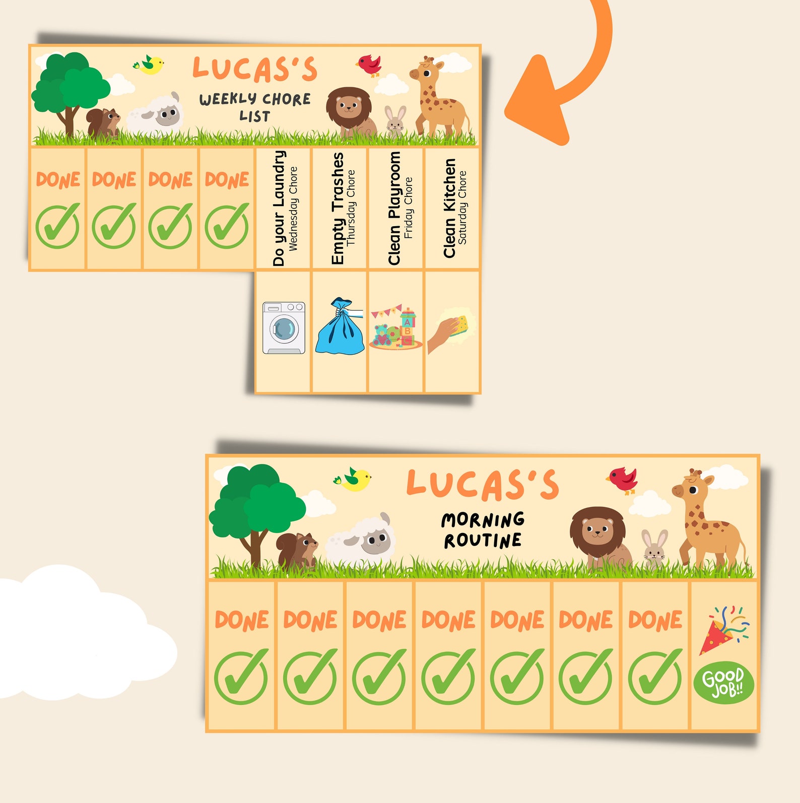 Animals Kids Routine Chart: Customizable Morning Checklist (digital ...