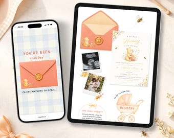 Baby Shower Winnie Website Template, Hunny Bear Pooh Digital Invitation (Digital Download)