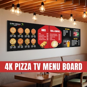 4K Digital Pizza TV Menu Board Vorlage - Bearbeitbare digitale Vorlage für grafische und animierte Bildschirme - Anpassbares USB Plug and Play