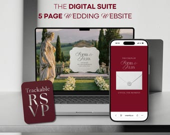 Old Money Wedding Website Template Canva, Elegant Burgundy Digital Wedding Invitation, RSVP Event Site