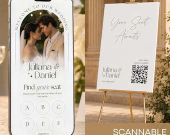 Wedding Seating Chart Website | QR Code Welcome Sign Template | Digital Find Your Seat