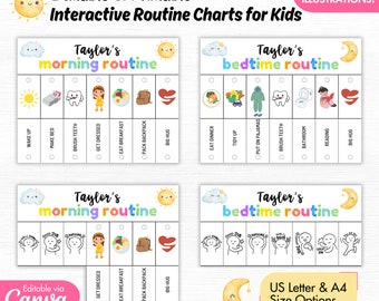 Editable Kids Daily Routine Chart - Morning and Evening Routine - Visual Schedule - Customizable Canva Template - Gifts for Childs & Parents