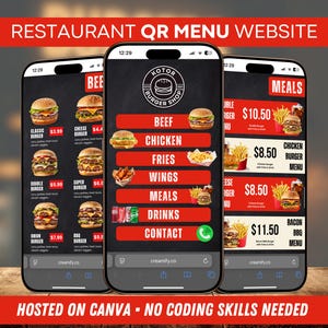 QR-Code Restaurant Menu Website Template | Mobile-freundliches digitales Menü mit anklickbaren Kategorien, Produktseiten & Kombiangeboten Einfache Updates