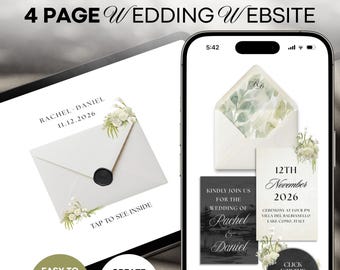 Alabaster White Wedding Website Template | Elegant RSVP | Sage Green Floral Animated Envelope | Modern Invitation