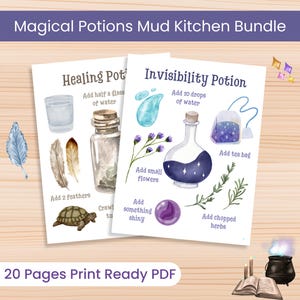 Afdrukbare Mud Kitchen Potion Receptkaarten, Magische Mud Kitchen-bundel, Buitenspelen, Bosschool, Montessorimaterialen, Thuisonderwijs, Magie