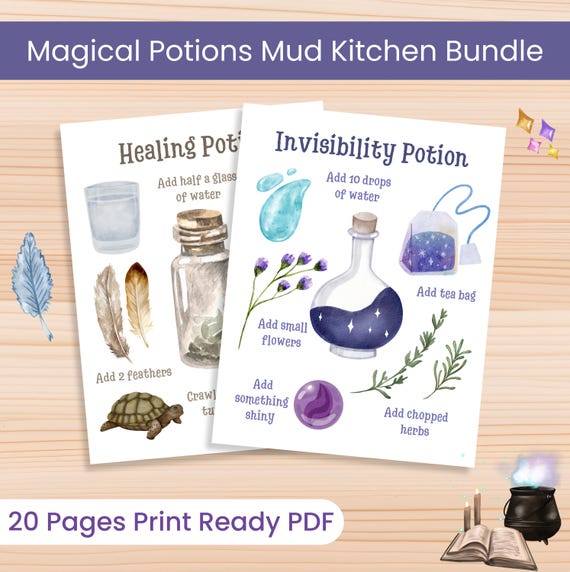 Printable Mud Kitchen Potion Recipe Cards: Magical Outdoor Play (PDF)