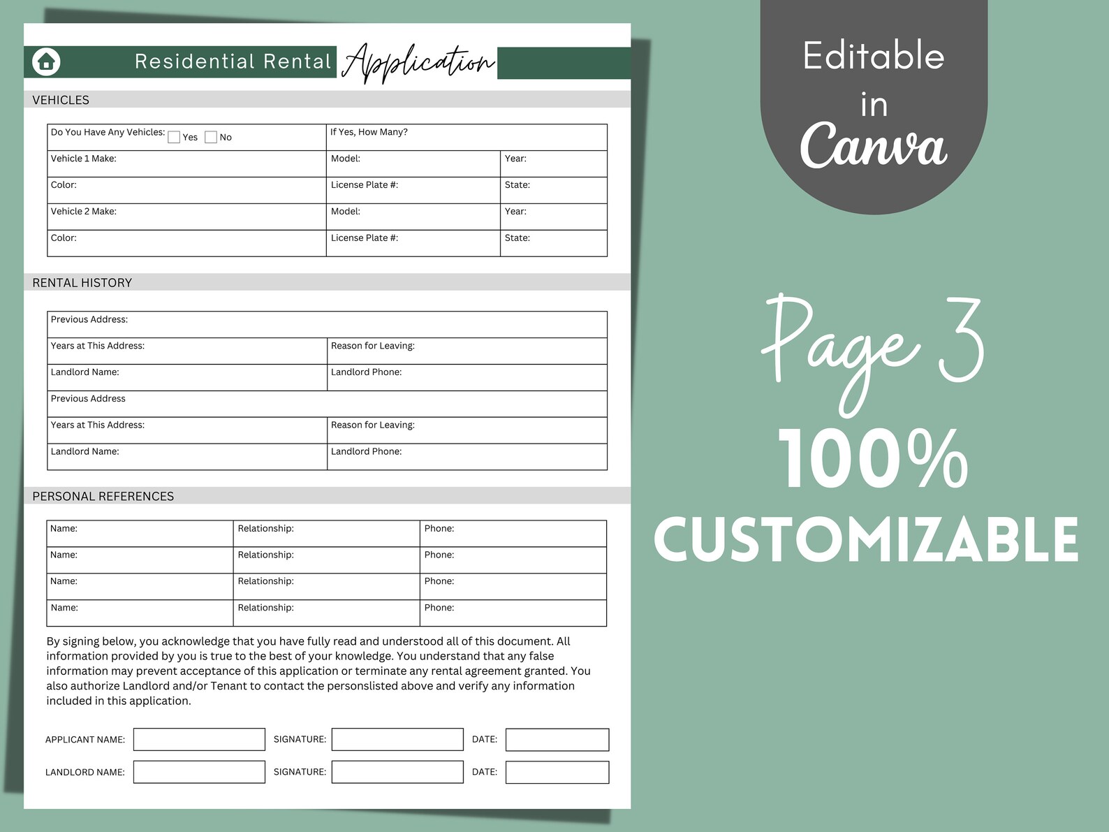 Editable Residential Rental Application Form Template • Printable PDF ...