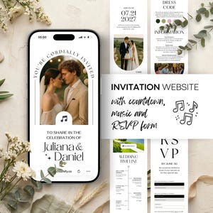 Digital Wedding Invitation with RSVP & Music | Mobile Wedding Website Template | Electronic Itinerary | Minimalist Evite Canva | QR Code