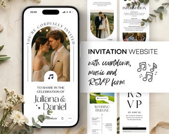 Digital Wedding Invitation with RSVP & Music | Mobile Wedding Website Template | Electronic Itinerary | Minimalist Evite Canva | QR Code