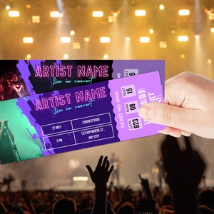 Bearbeitbares Konzertticket • Anpassbare Ereigniskartenvorlage • Druckbare Konzertkarte • Benutzerdefinierte Konzertkarten • Druckbare Geschenkidee