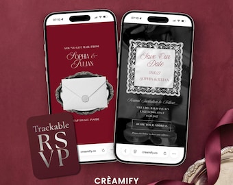 Burgundy Save the Date Website Template, Old Money Wedding Invitation (Digital Download)
