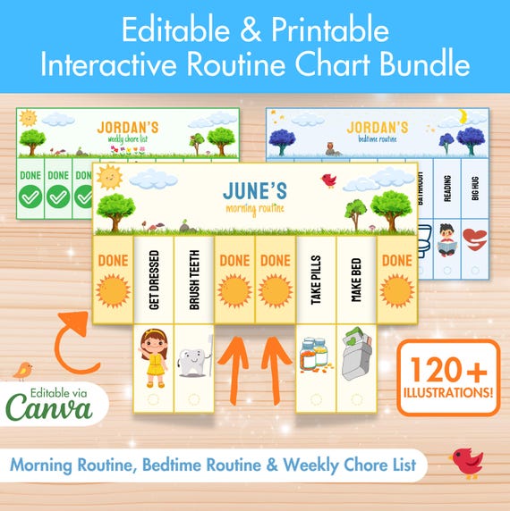 Kids Routine Chart: Editable Visual Schedule, Chore Chart (Canva Template)