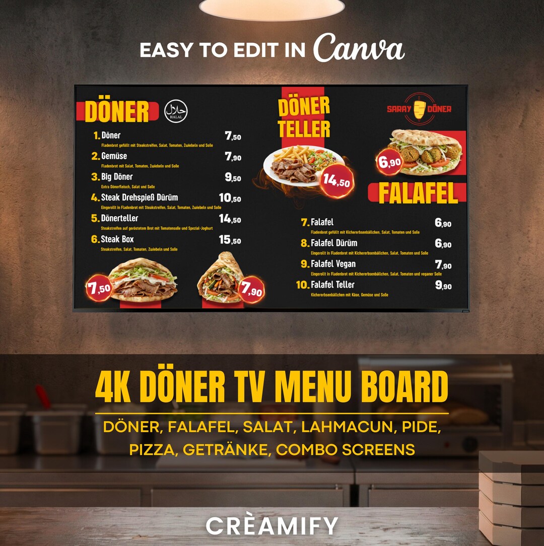 Digital Menu Board for Döner Kebab, Falafel, Lahmacun & Pide | 4K ...