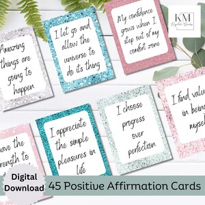 45 cartões de afirmação positiva Cartões de incentivo para mulheres Citações diárias de afirmação para saúde mental Download digital Baralho motivacional